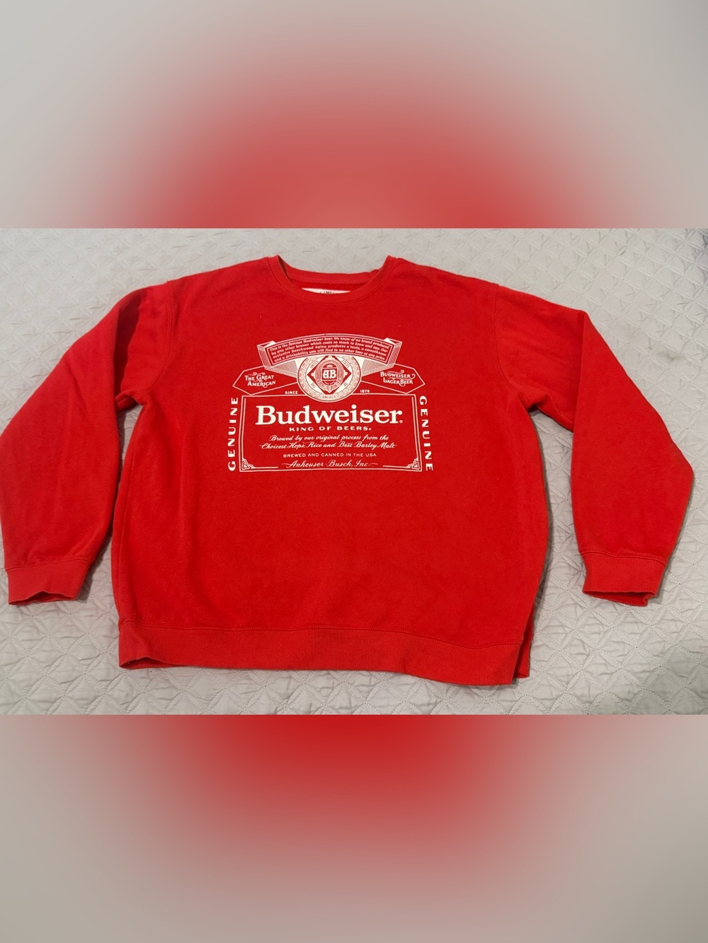 Brew City Budweiser Graphic Crewneck Sweatshirt Red King of Beers Men’s Medium